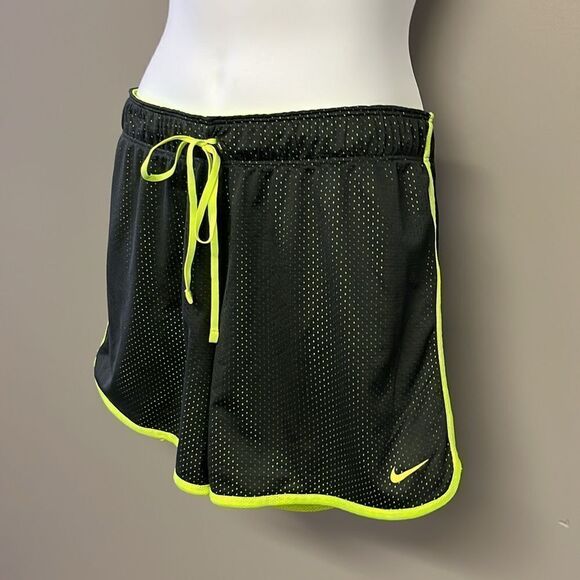 Nike Grey Neon Yellow Mesh Pull on Shorts w/ Drawstring and Elastic Waist-Medium - Picture 4 of 12